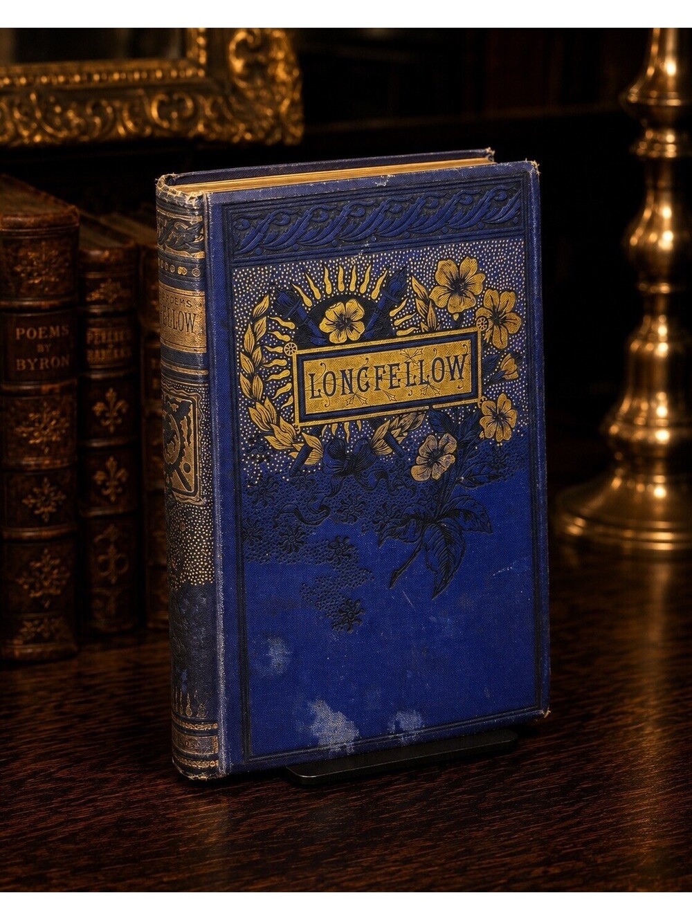 Antique 1880s Longfellow Early Poems Gilt Victorian Hardcover Decorative Book